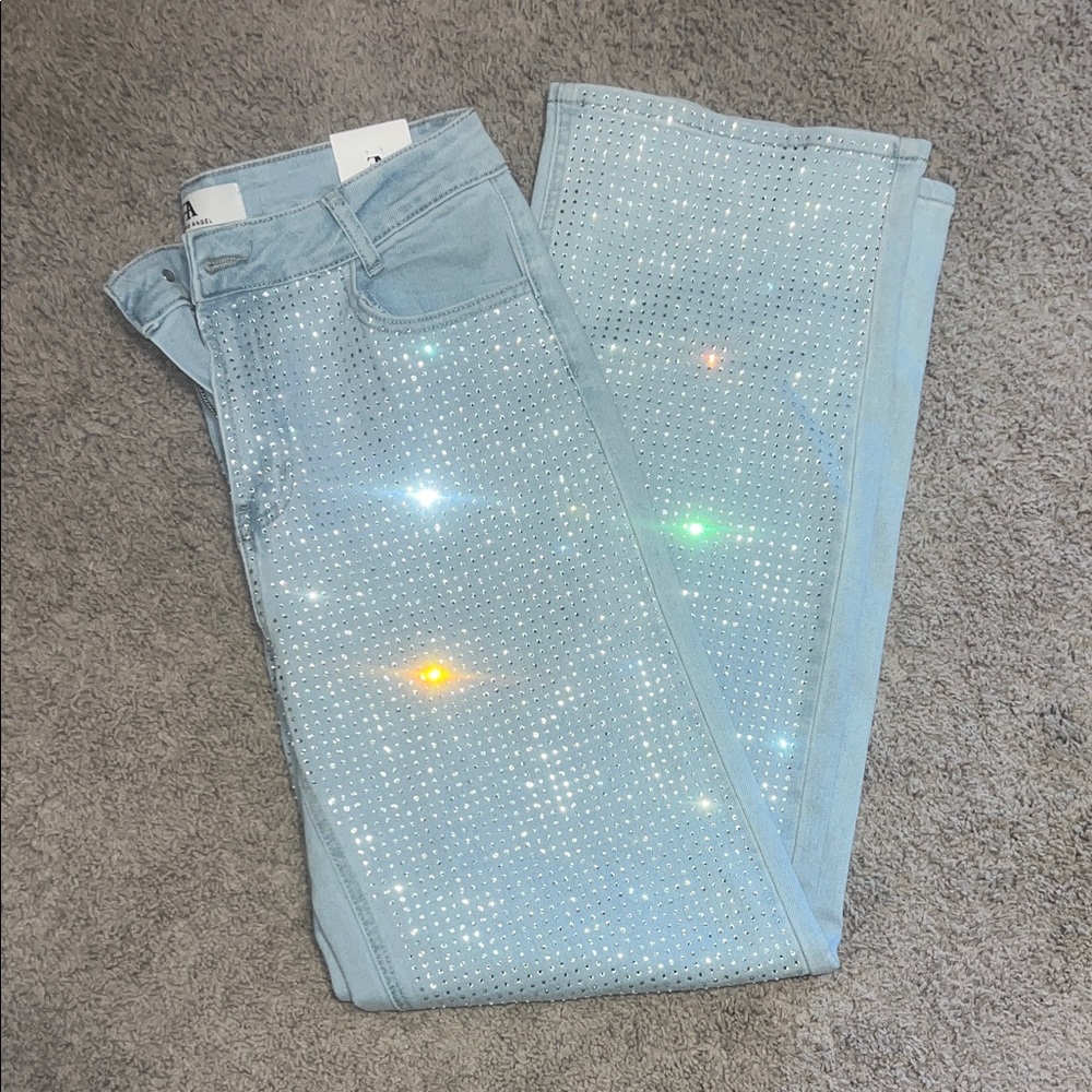 Light Blue Rhinestone Boot Cut Jeans